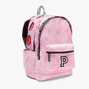 Victoria's Secret PINK Campus Backpack Cupid Pink Tie Dye with Roses